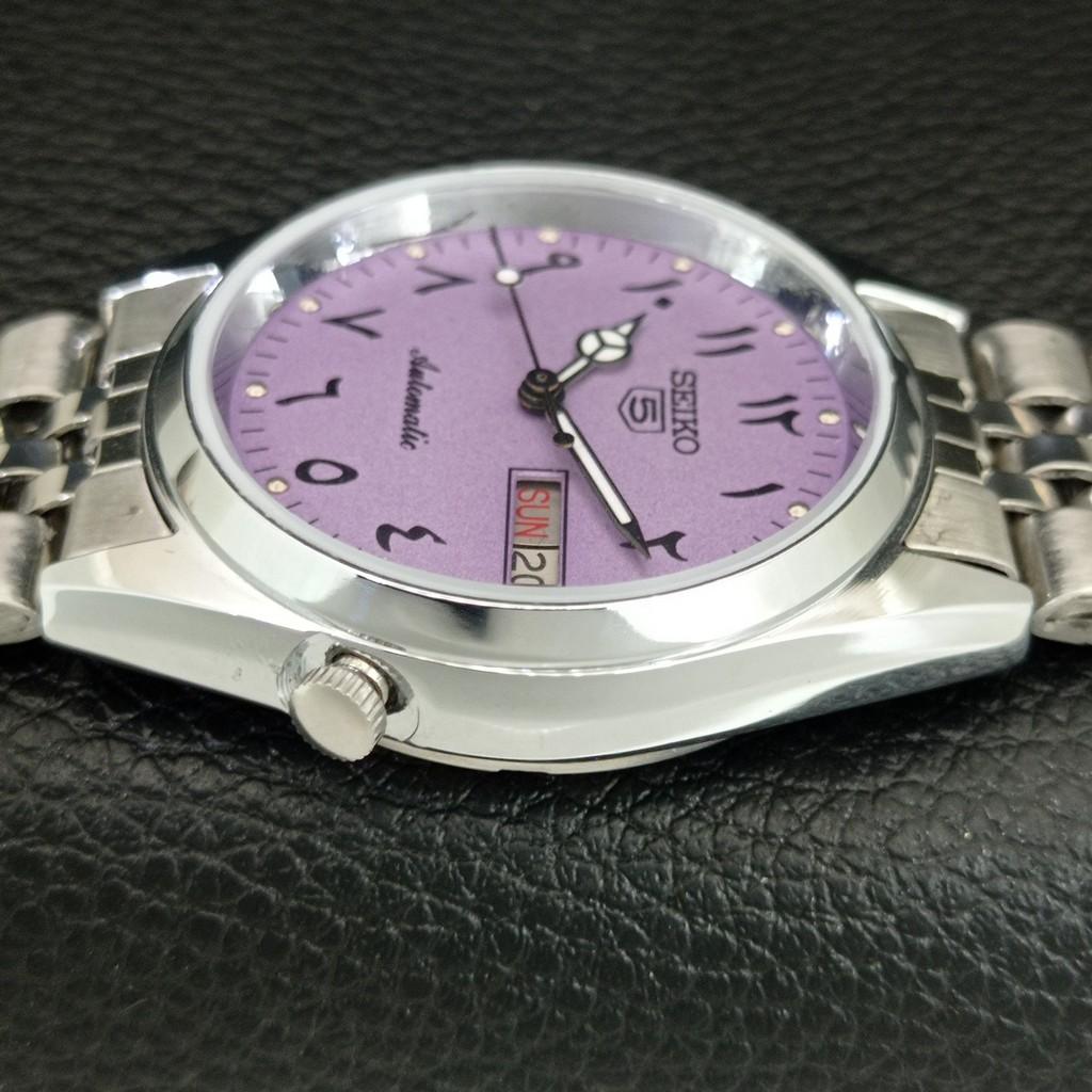 ЯПОНСКИЕ ВИНТАЖНЫЕ ОТРЕМОНТИРОВАННЫЕ АВТОМАТИЧЕСКИЕ МУЖСКИЕ ЧАСЫ SEIKO 5 С ФИОЛЕТОВЫМ ЦИФЕРБЛАТОМ a446082-1
