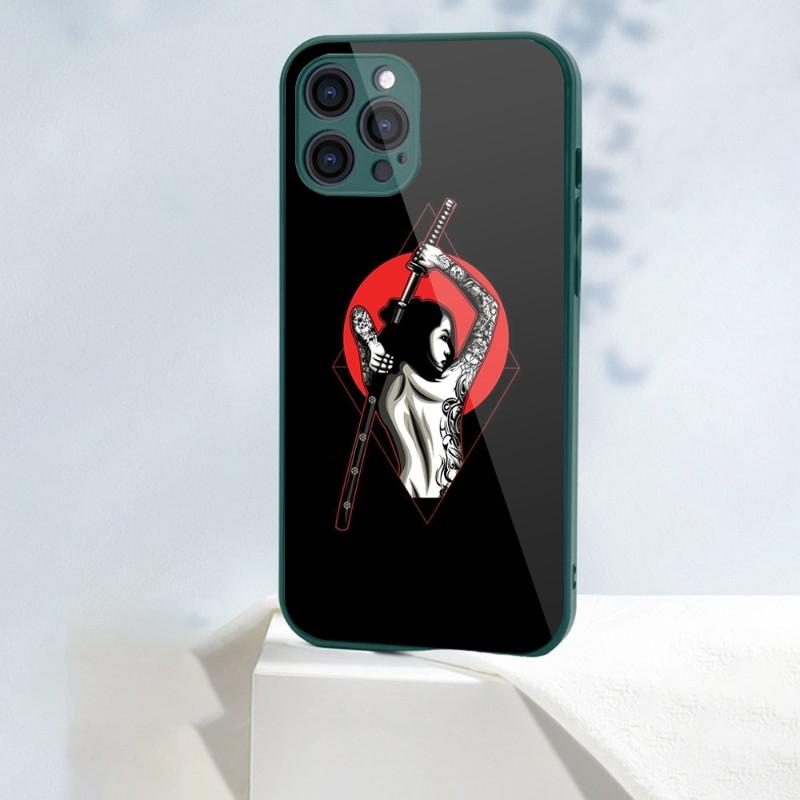 Чехол для телефона Samurai Gril Women для iPhone 14 13 12 11 Pro Max X XR XS 8 7 Plus с жидким стеклом и цветным чехлом для телефона