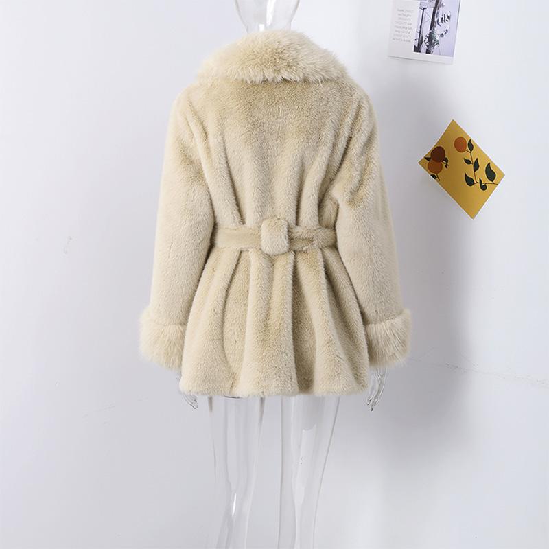 Однотонное искусственное меховое пальто средней длины для женщин, зимнее, с большим воротником из искусственного меха лисы и длинными рукавами, парки, модная верхняя одежда