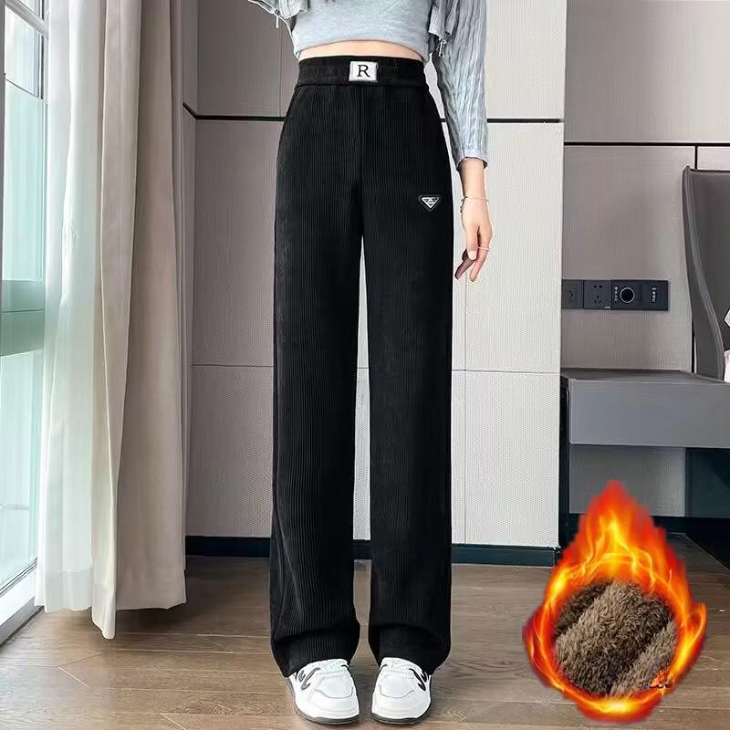 Женские бархатные вельветовые брюки из плотной синели, широкие брюки с высокой талией, свободные прямые брюки