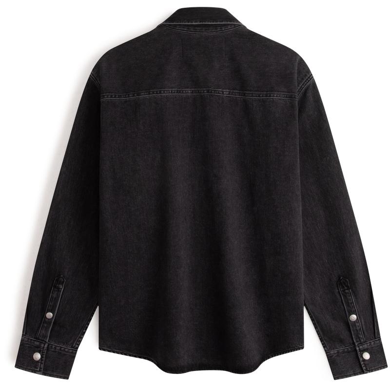 Calvin Klein Повседневная однобортная рубашка с длинным рукавом из ткани с накладным карманом, цвет черный, мужские рубашки J325544