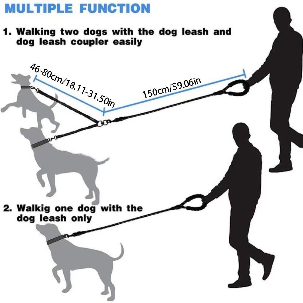 Shock Absorbing Two Dog Lead Rope Stretchable Multifunctional Double Headed Leash Removable Comfort Handle Double Head Dog Rope