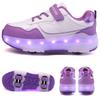 Kid's Lights Sports Shoes Rubbing Shoes Solid Magic Patch Can Charging Double-row Four-wheel Slide Shoes