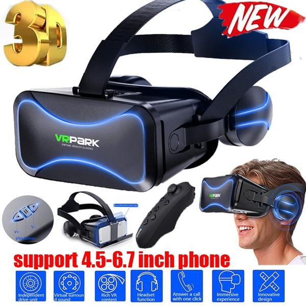 3D VR Glasses Virtual Reality Headset Bass Stereo Surround Headphone Games Movie VR Headset Wide Angle for 4.5-6.7 Inches Smartphones Remote Gamepad