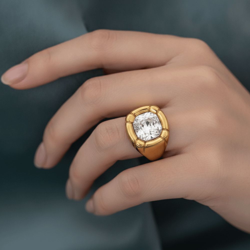 Colorful Zircon Zircon Rings Stainless Steel Finger Ring Elegant Gold Plated Rings for Women