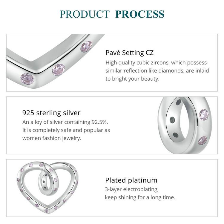 BAMOER Стерлингового Серебра 925 пробы Романтический Твист Сердце Подвески Подвеска для Женщин Браслет DIY Ювелирные Изделия