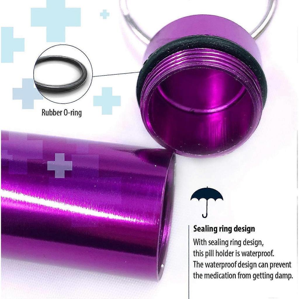 5 Pack - Aluminum Keychain Medication Pill Box. Waterproof Portable Mini Travel Pill Boxes Medicine Vitamin Holder case
