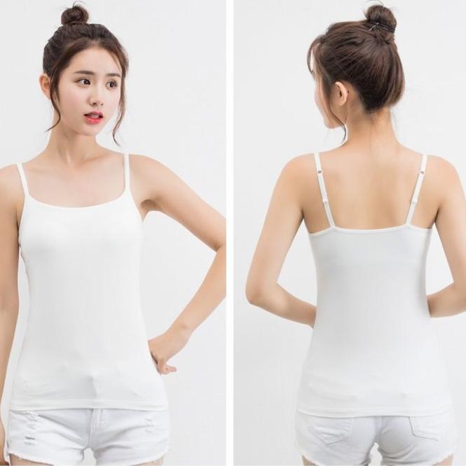 Women Sexy Soft Cozy Camisole with Built In Bra Adjustable Shoulder Strap Vest Tank Tops