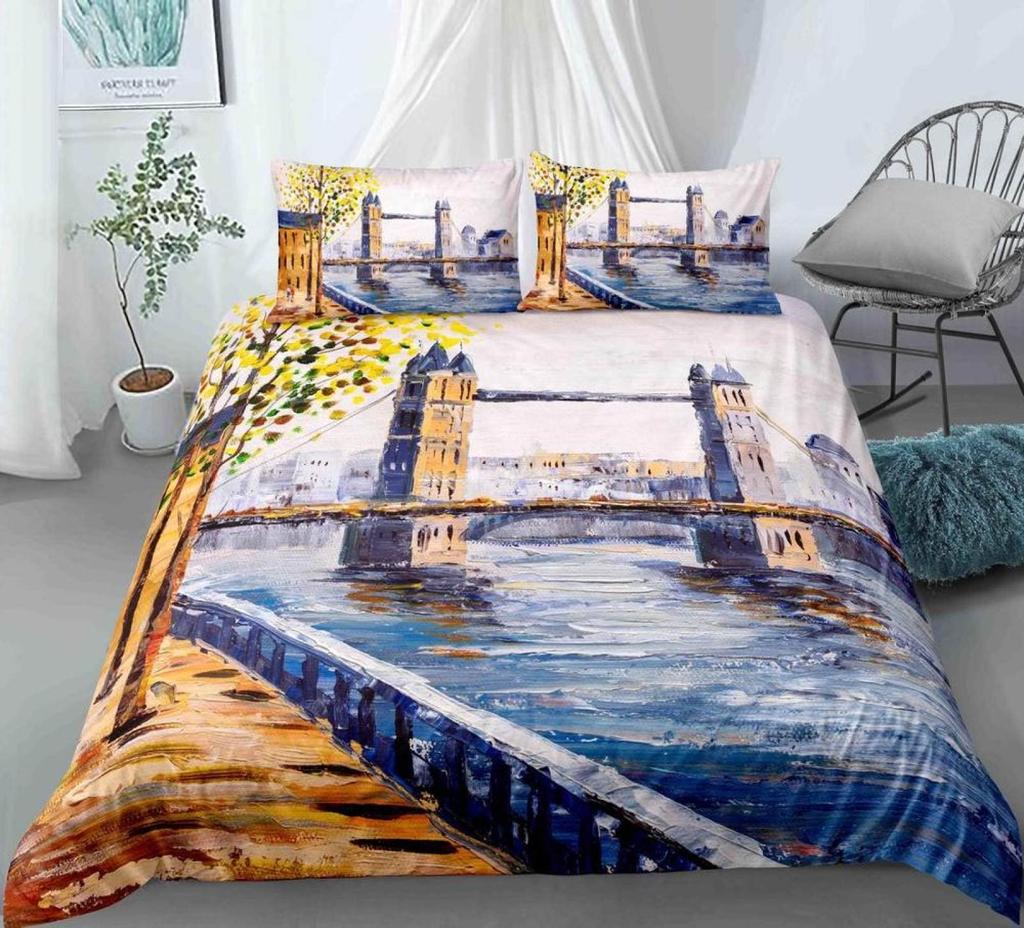 Bridge Landscape Digital Printing Duvet Cover Set For Kids Boys Girls Polyester Bedding Set Double Single Size With Pillowcase