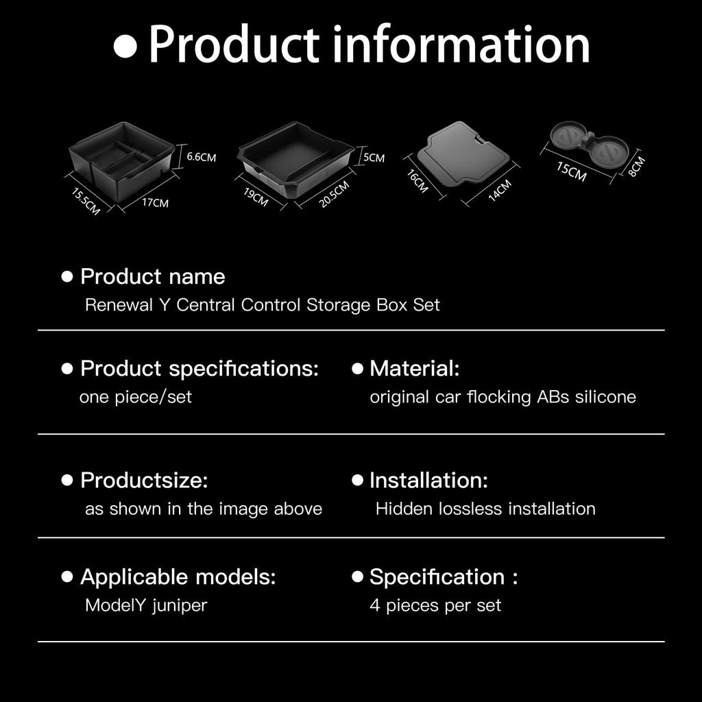 YONZEE Набор из 4 шт. Органайзер для центральной консоли для новой Tesla Model Y 3 YL, flocked, скрытое хранилище в подлокотнике, подстаканник, аксессуар для интерьера автомобиля 2025-2026
