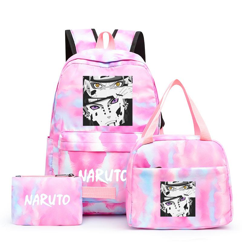 Наруто аниме 3 шт./компл. Холст Сумка для обеда Рюкзак для мальчиков Студенческие сумки для ноутбука Набор Детская сумка для ручек Снова в школу Рюкзак для девочки