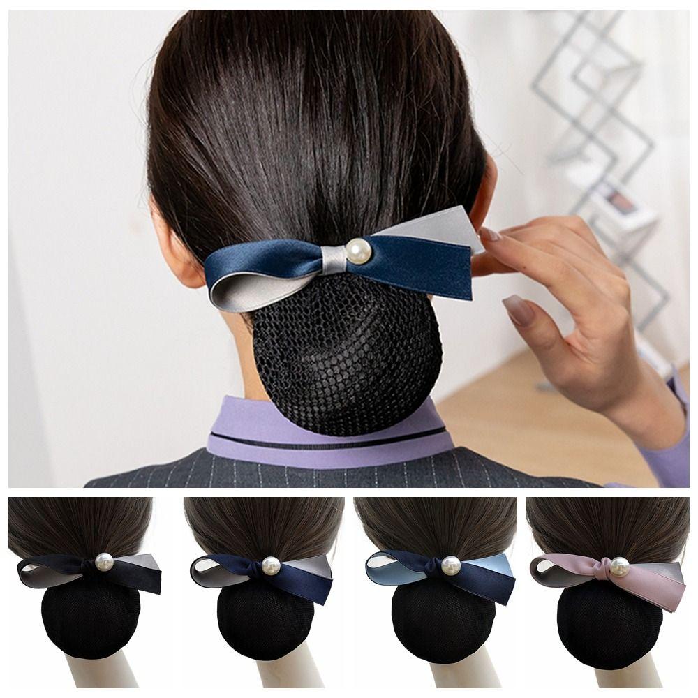 Korean Style Bowknot Spring Clip Ribbon Hair Net Cover Elegant Nurse Hair Clip  Bank