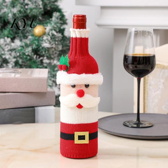Christmas Table Setting Decor Wine Bottle Cover, Holiday Knitted Champagne Bag, Snowman Santa Stretchy Knit Topper Claus Elk Sweater for New