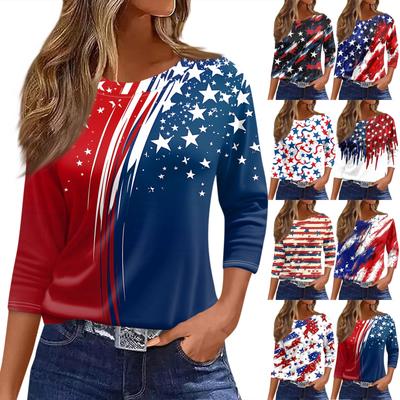 Женская футболка с принтом, рукав 3/4, повседневная мода, базовый круглый вырез, обычный топ