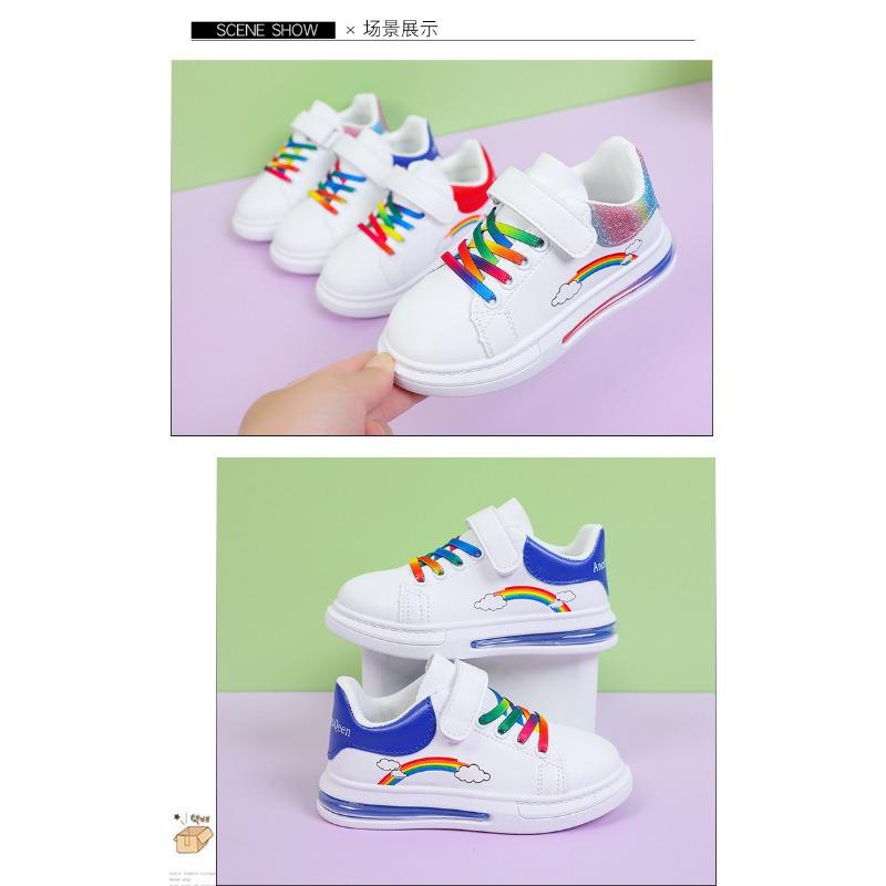 Spring and Autumn Children's Board Shoes Boy's Rainbow Shoes Girl's Small White Shoes Waterproof Leather Top Children's Casual Shoes Soft Soled