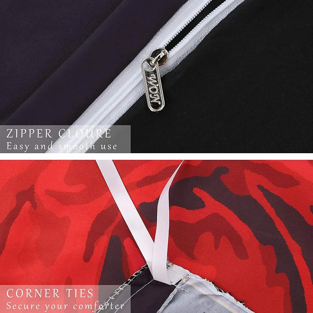 Red Rose Skull Bedding Duvet Cover Set 3D Floral Skull Printed Duvet Cover With Zipper,Soft Microfiber Gothic Decor Bedding Set