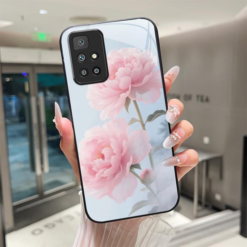 For Xiaomi Redmi 10 Prime 2022 Phone Case Tempered Glass Hard Shell flower Cute cats Coque For Redmi10 10Prime 2022 Back Cover