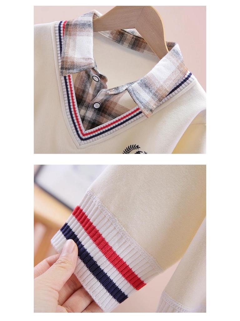 Мальчиковая осенне-зимняя флисовая футболка с длинным рукавом, имитирующая двойку