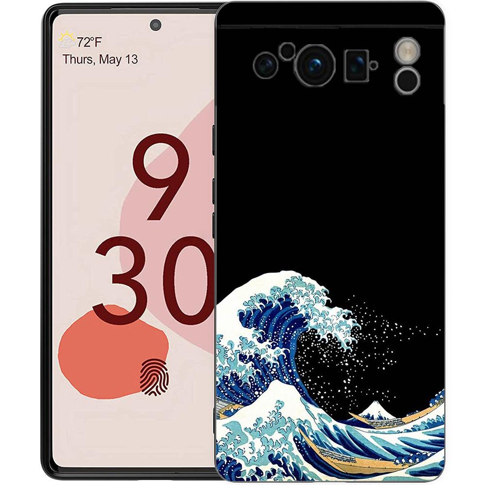 Чехол для телефона Google Pixel 9 8 8A 7 7A 6 Pro XL 6A 5G Черный Мягкая задняя крышка Оболочка из ТПУ Модный Япония Великая волна при Кацусике Хокусай