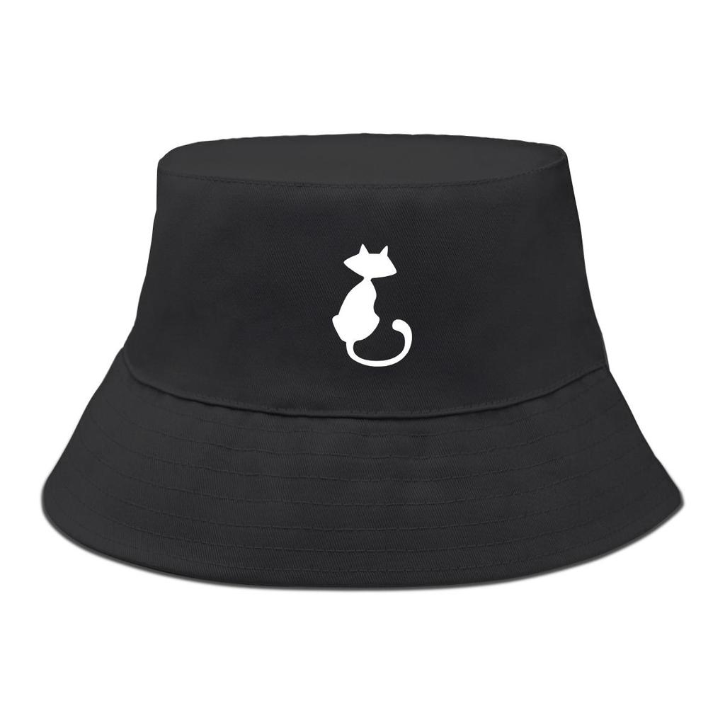Bucket Hat With White Cat Print , Animal Fisherman Hat Spring Fashion Beach Basin Cap