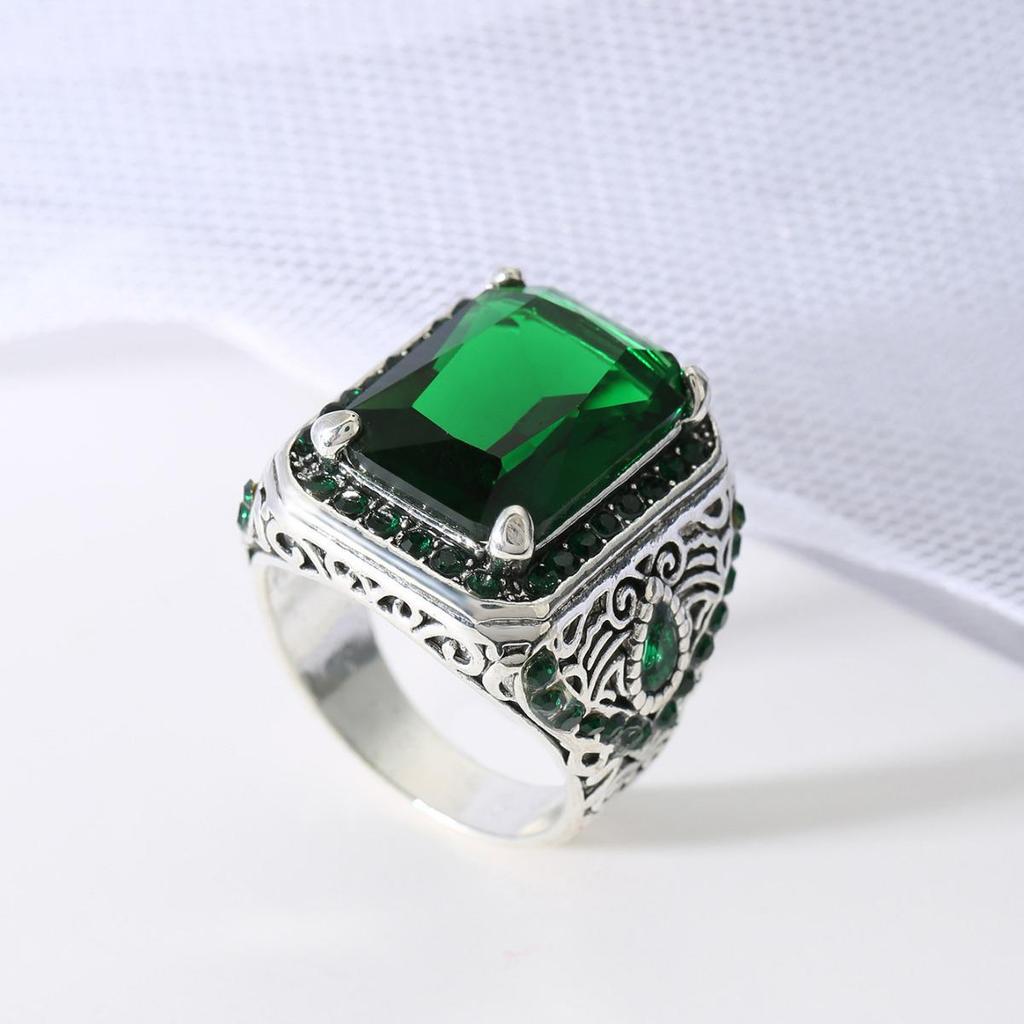 Ретро этнические мужские кольца: Инкрустация красным и зеленым цирконием, корейский стиль моды