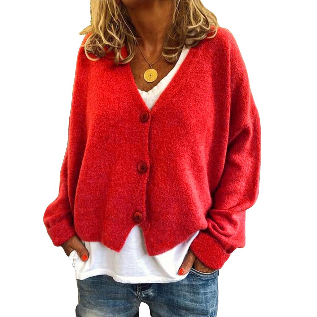 Women's Fashion Oversized Knit Cardigan Sweater With Buttons Long Sleeves Solid Color Jacket