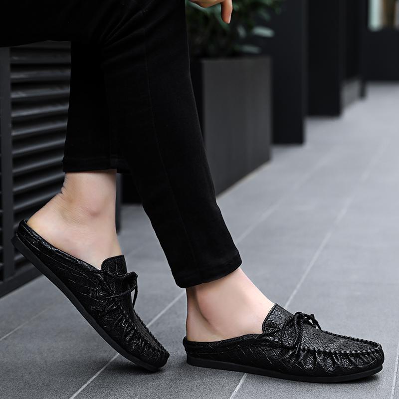 Мужские тапочки из полукожи, мужская обувь, шлепанцы, уличные мюли, плоские, удобные, низкая цена, дизайнерские, роскошные, забавные, летняя распродажа