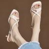 Fashion 2025 New Super Soft Stiletto Sandals Women Summer Outside Square Toe Open Toe Crossed One Strap Soft Sole Non-tiring Heels