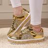 Женская весна-осень, новые роскошные спортивные туфли с золотым и серебряным блеском, универсальные повседневные кроссовки на толстой подошве для активного отдыха