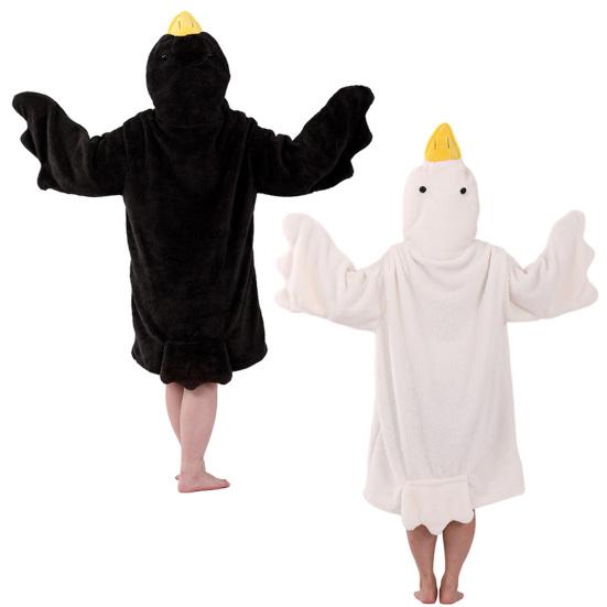 Худи-одеяло гусь, комбинезон, оверсайз, носимое одеяло-худи с рукавами для взрослых и детей, теплый уютный флисовый спальный мешок