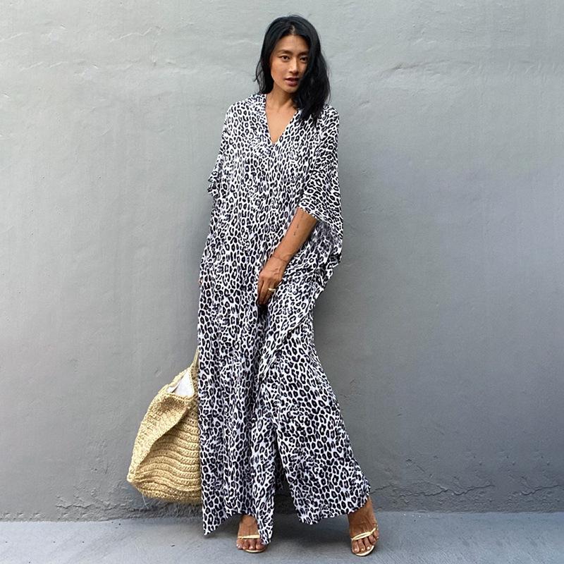 Длинный кардиган с леопардовым принтом: Свободная пляжная солнцезащитная накидка и купальник для женщин