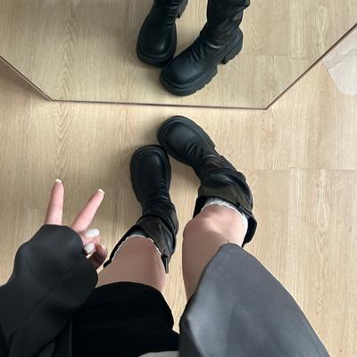 Женские осенне-весенние высокие сапоги-ботфорты на толстой подошве, высокие и стройнящие, но до колена, сапоги-рыцари на толстом каблуке