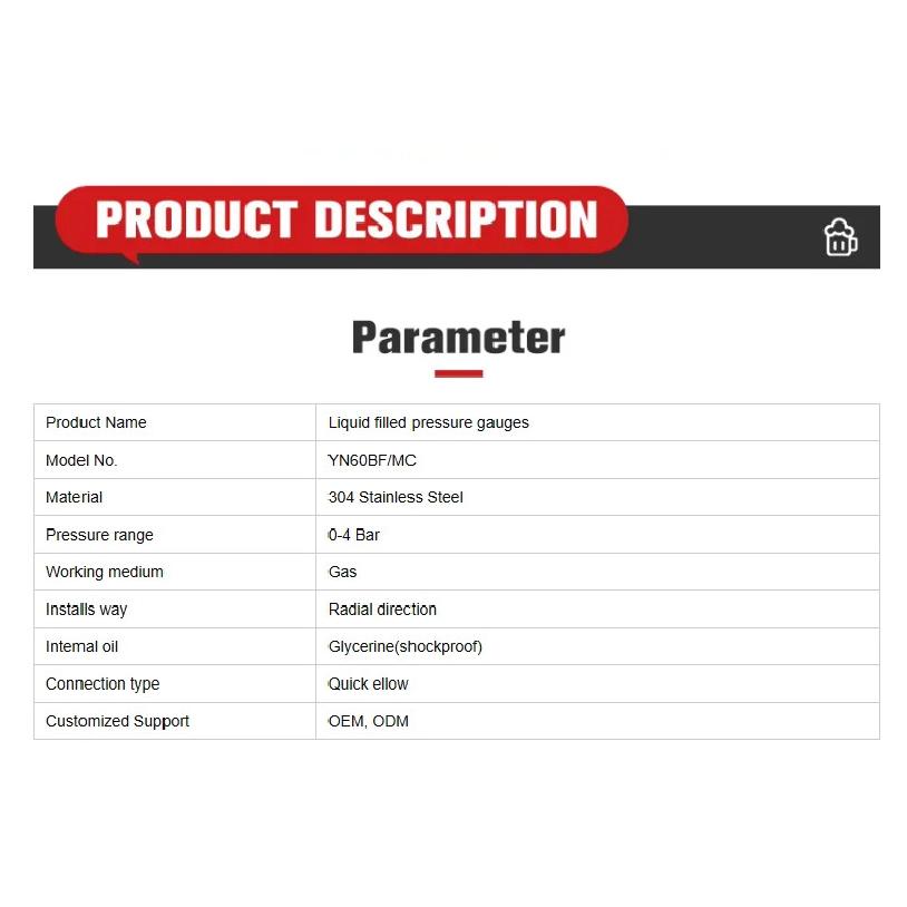 SS304 Stainless Steel Body Mpa/Bar/psi Pressure Gauge With SS316 Tri Clamp 1.5" Tri Clamp Manometer