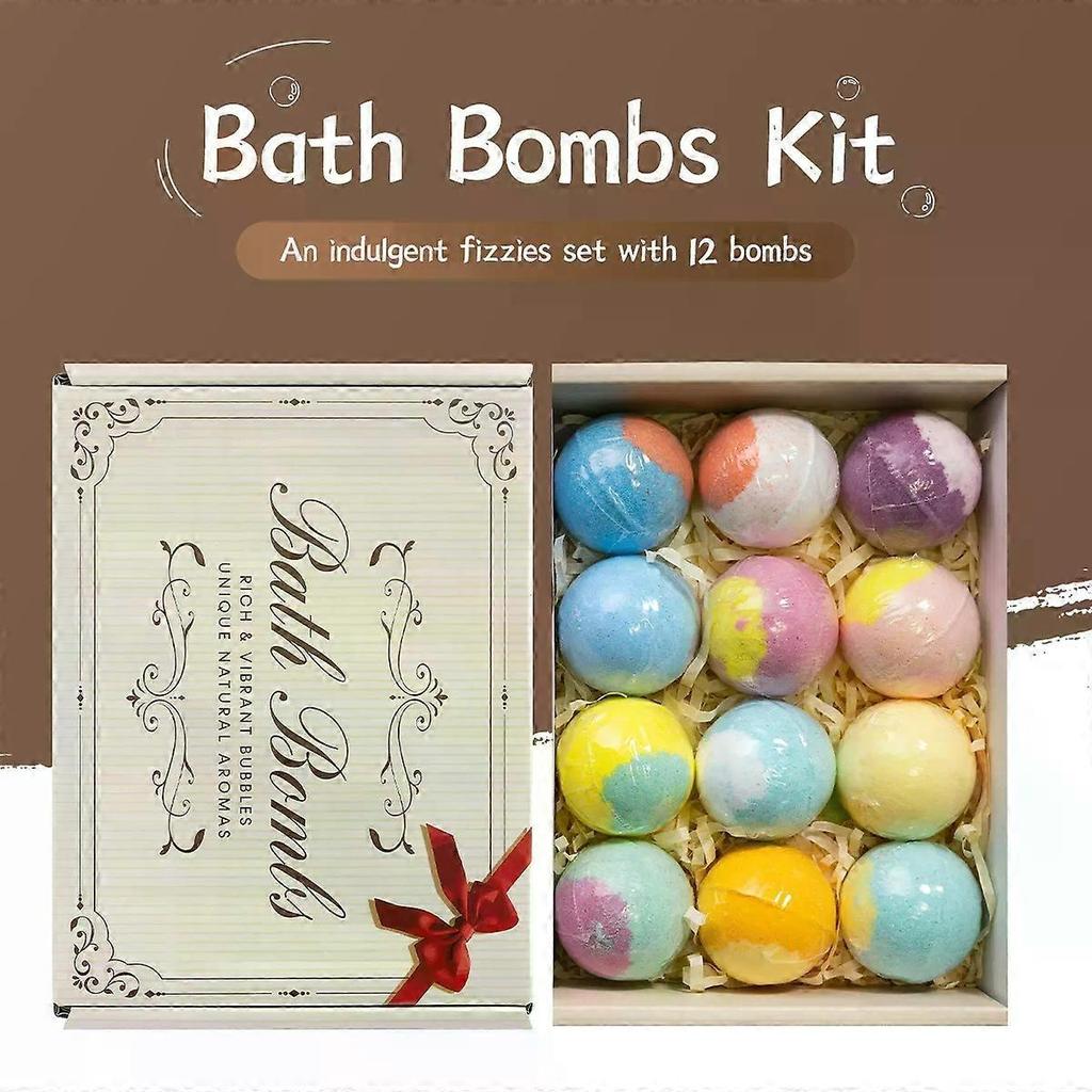 12Pcs Bath Bombs Gift Set, 30g Natural Aromatherapy Bath Fizzies, Handmade Spa Bath Bomb Kit for Relaxation
