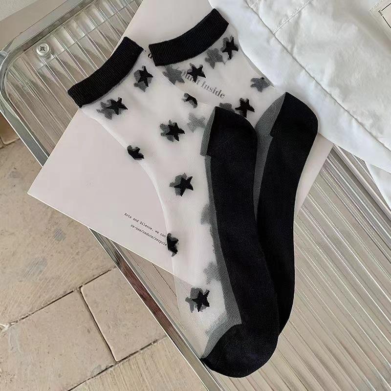 Тонкие прозрачные носки из стекловолокна для весны и лета, женские носки до середины икры, улыбающиеся, милые и дышащие хлопковые носки для студенческих ног