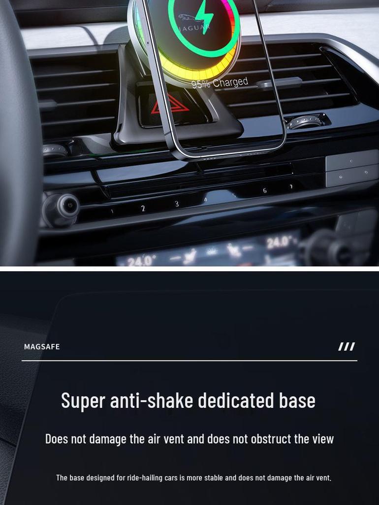 Jaguar Wireless Magnetic Phone Holder & Fast Charger with LED Ambient Light, Compatible with Apple