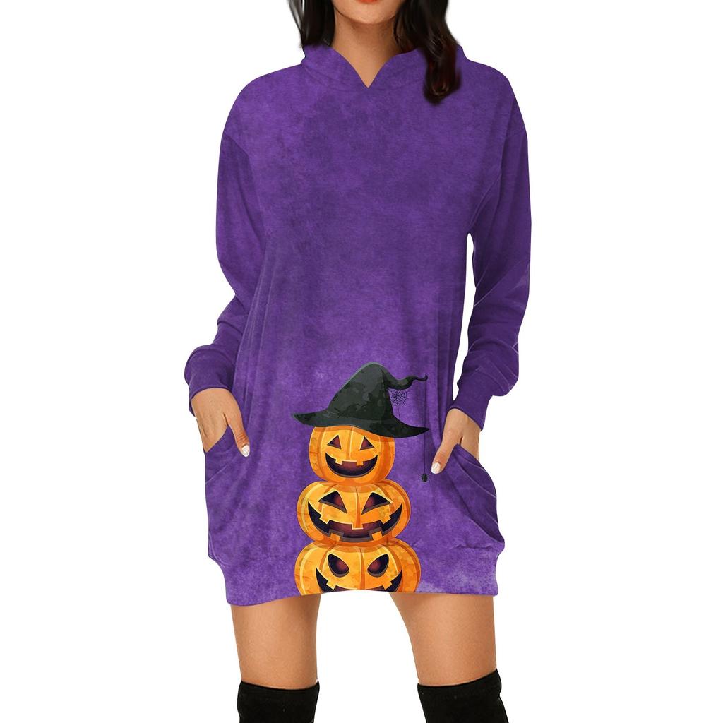 Women's Fashion Loose Casual Pocket Long Sleeve Hoodie Printed Sweatshirt Top