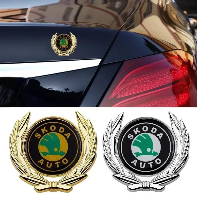 WMZW4 Car Trunk Emblem Decals Sticker for SKODA Logo Octavia A7 Kodiaq Superb Fabia Tour RS Rapid Felicia Window Badge Accessories