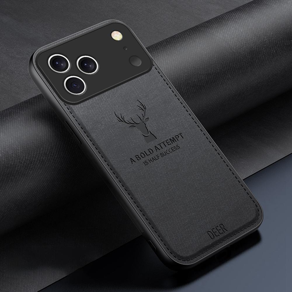 Чехол для iPhone 17 Pro с узором из оленей, тканевой текстурой, PU + PC + TPU, чехол для телефона