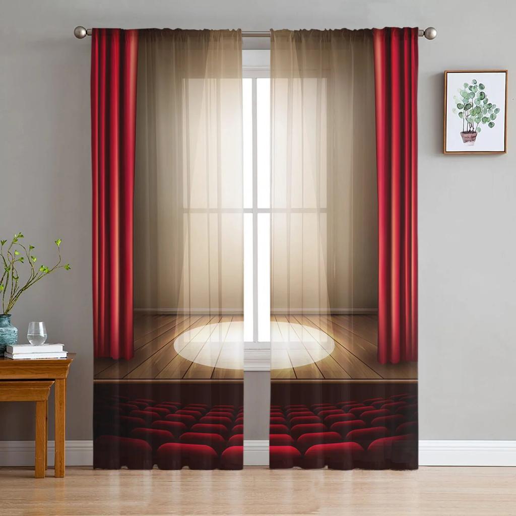 Красный занавес, сценическое искусство, прозрачные шторы для гостиной, спальни, украшение, шифоновая тюль-вуаль, кухонная оконная занавеска