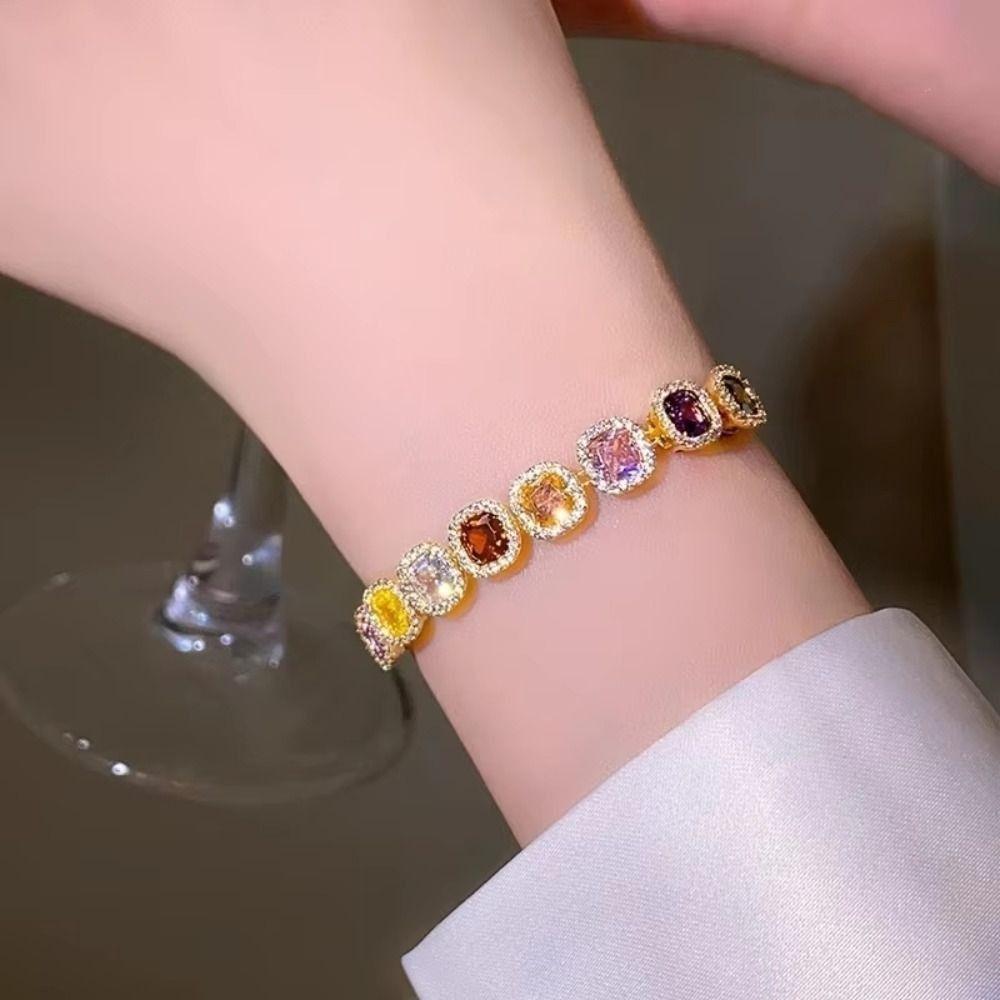 Luxury Geometric Cube Bracelet Multicolor Adjustable Gold Bracelet  Friendship Gift