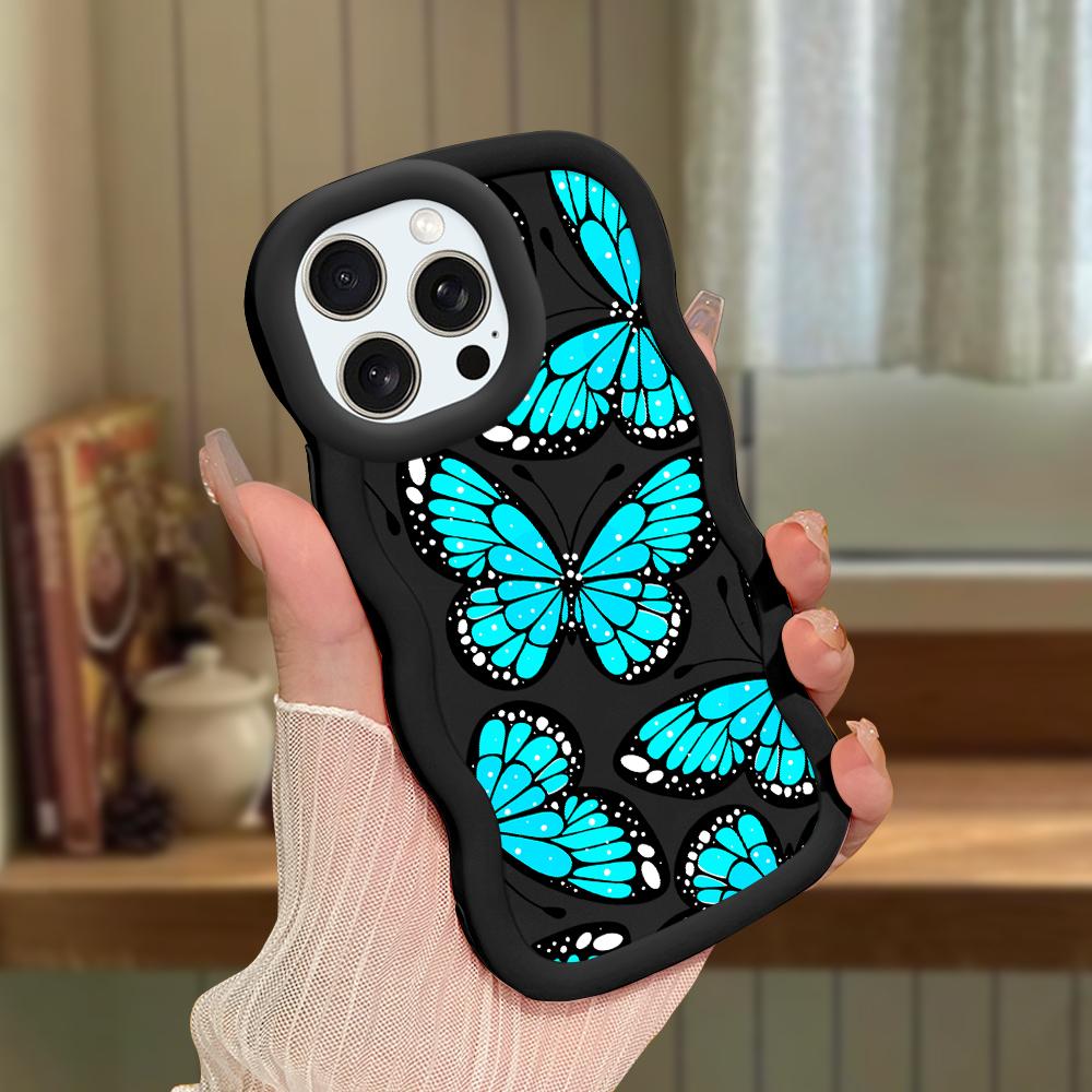 Для iPhone Redmi 13 13C 14C Note 13 12 Pro Samsung A05 A06 A13 A14 A15 A16 Honor X6 X6a X8 X8a Мягкий силиконовый чехол для телефона с волнистым краем и рисунком бабочки