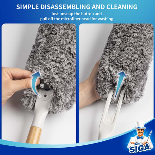 MR.SIGA Lint-Free Duster with Bamboo Handle and Interchangeable Heads, Washable Microfiber Duster for Household Cleaning