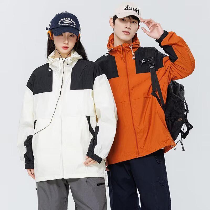 UPF50 Lightweight Colorblock Windbreaker Jacket Men Women Outdoor Hiking Camping Driving