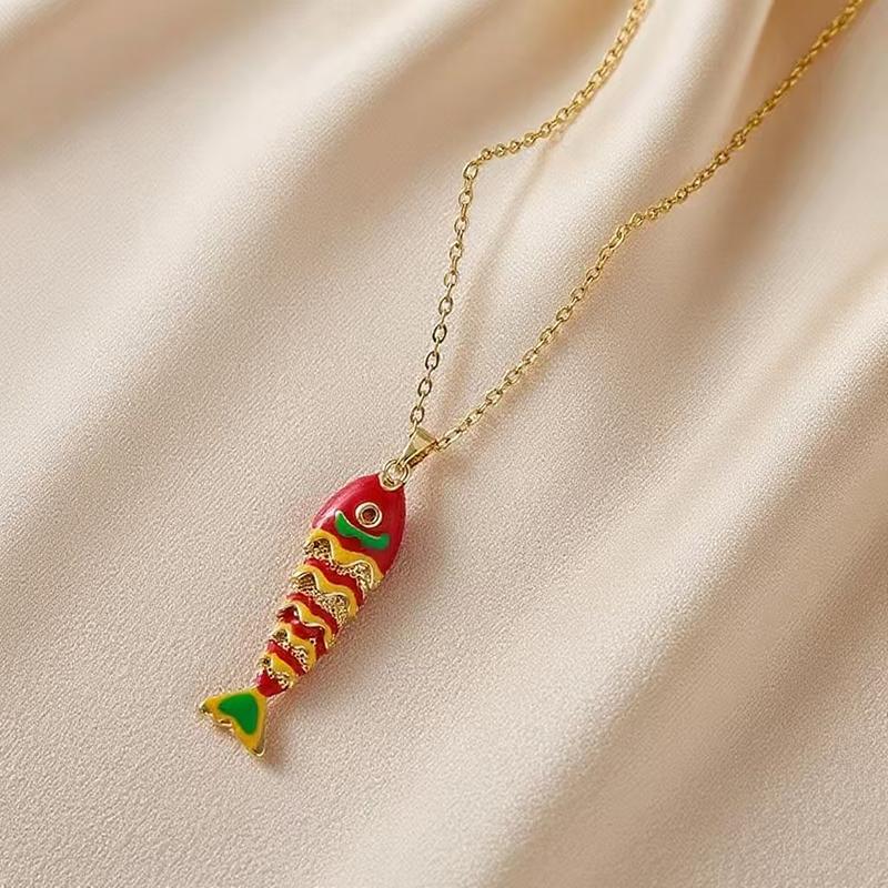 Ocean Series Colorful Fish Pendant Texture Necklace for Women Luxury Adjustable Necklace Cute Seaside Party Spicy Girl Accessory