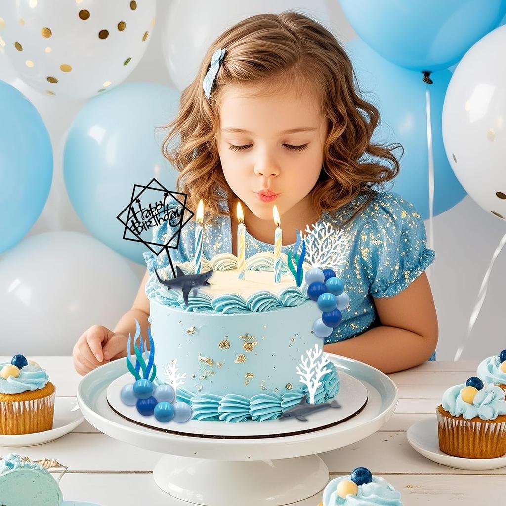 Украшения для торта Океан Топпер для торта Акула Фигурки Акулы Украшение Океанская Тема Синий Шар Декор для торта Морской Топпер для кекса