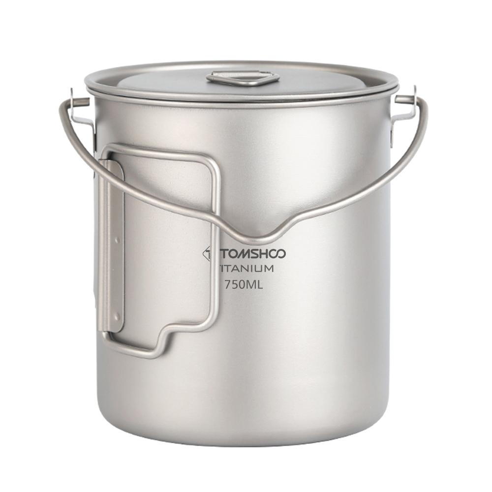 TOMSHOO Титановый горшок 750 мл Сверхлегкий портативный подвесной горшок с крышкой и складными ручками для улицы