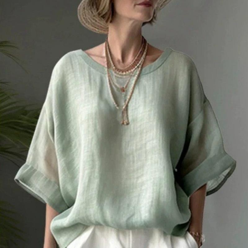 Летняя женская футболка с коротким рукавом и круглым вырезом, женские повседневные льняные рубашки, блузки больших размеров, топы