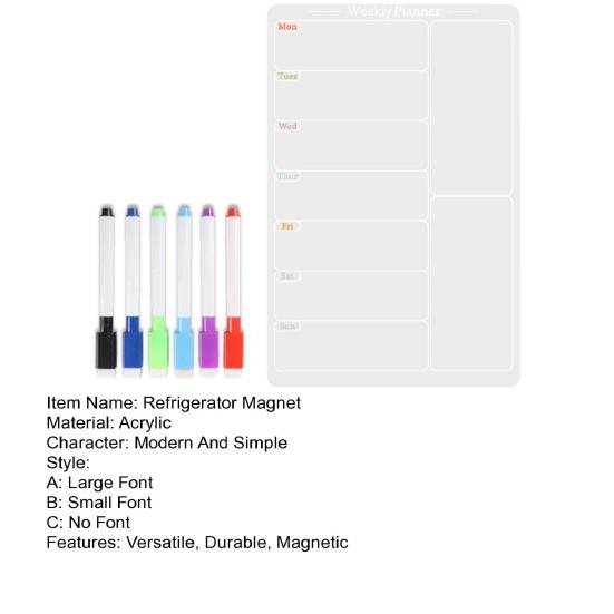 Магнитный планировщик еды, набор досок на холодильник с 6 маркерами, четкий еженедельный календарь, список дел, список покупок, напоминание