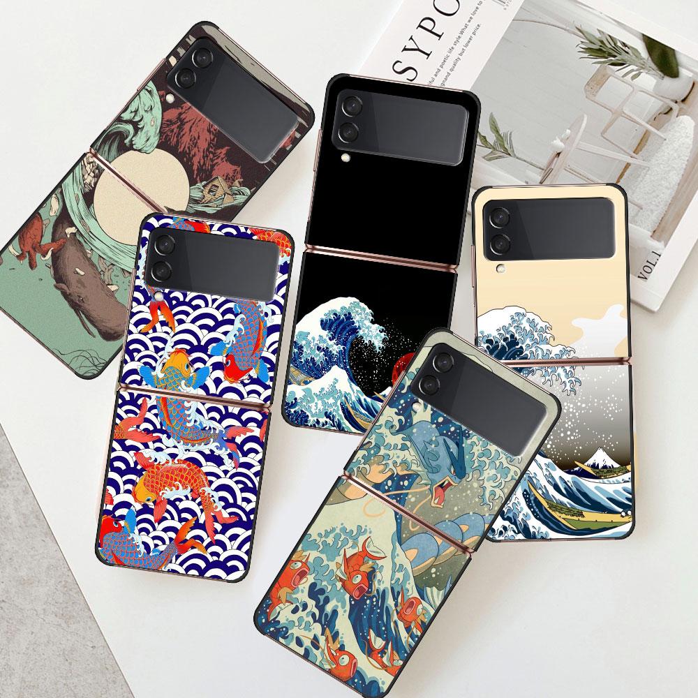 Чехол Wave Art японский зеленый Illust для Samsung Galaxy Zflip Z Flip 3 5g Z Flip 4 Zflip3 Zflip4 Zflip Flip4 черные чехлы